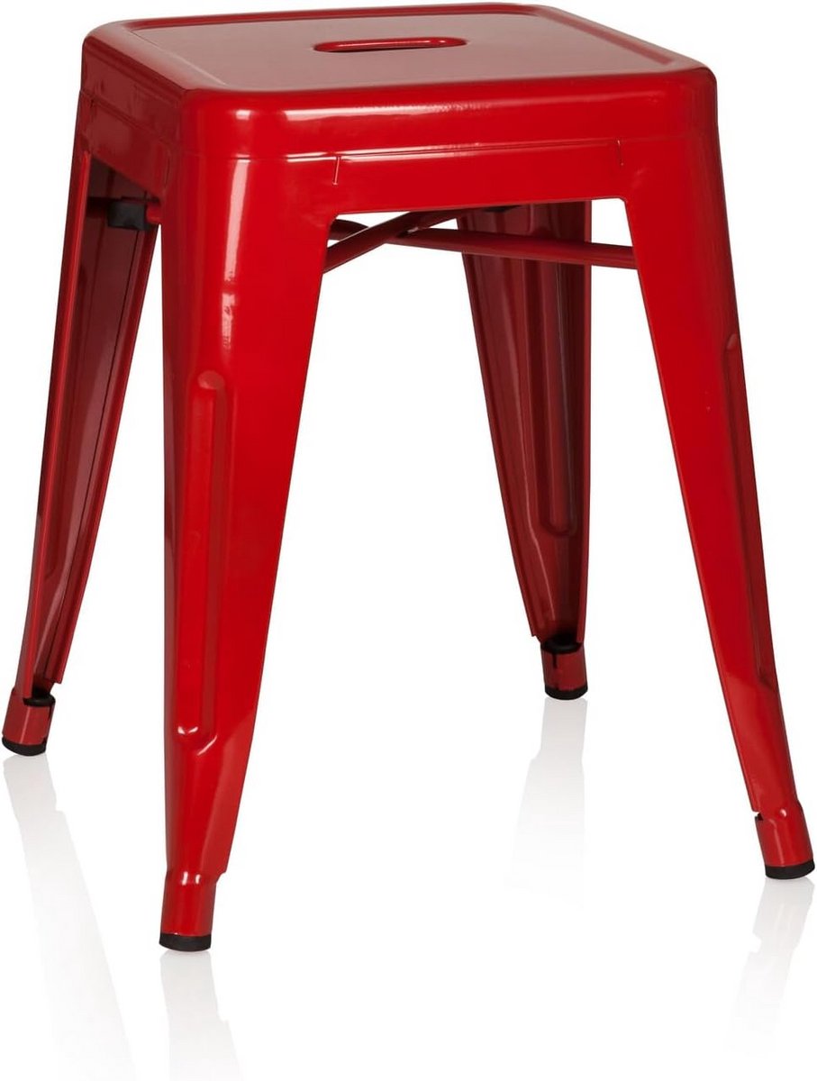 Stapelbare metalen kruk in industrieel design, rood