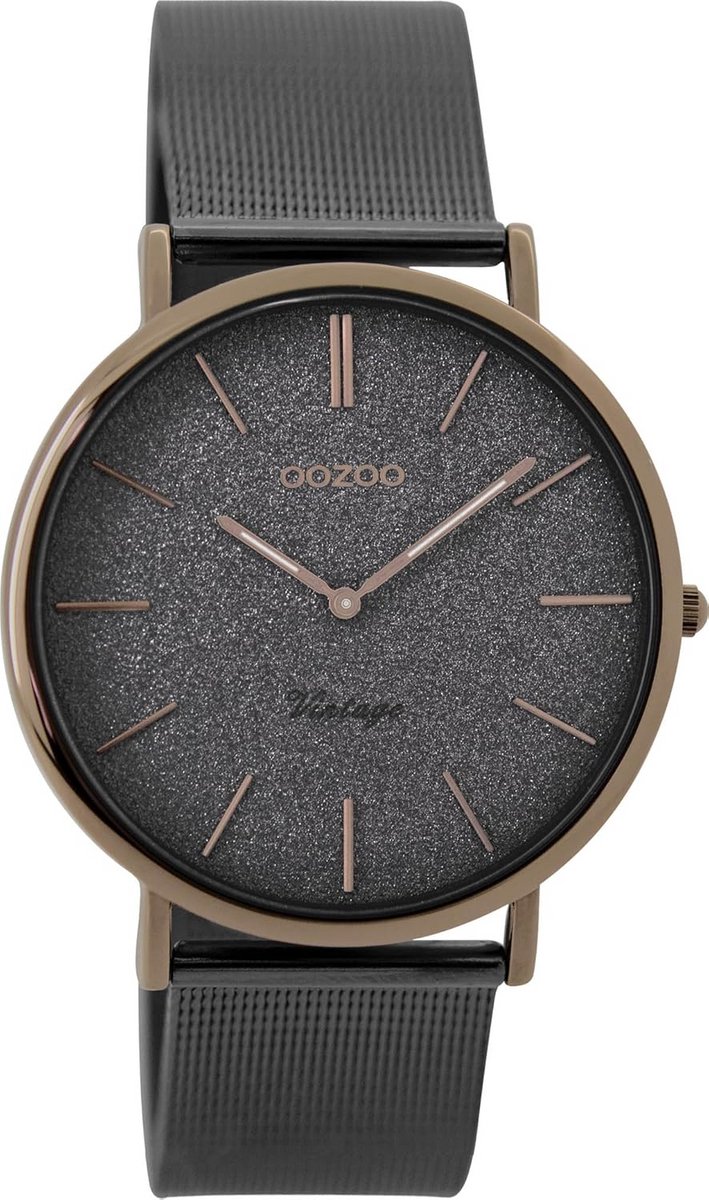 Dameshorloge Roségoud Milanese Band 36 mm met Grijze Glitter Wijzerplaat