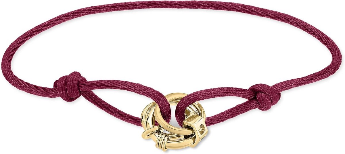 Dames Stoffen Armband met Roestvrij Stalen Hangers Goudkleurig