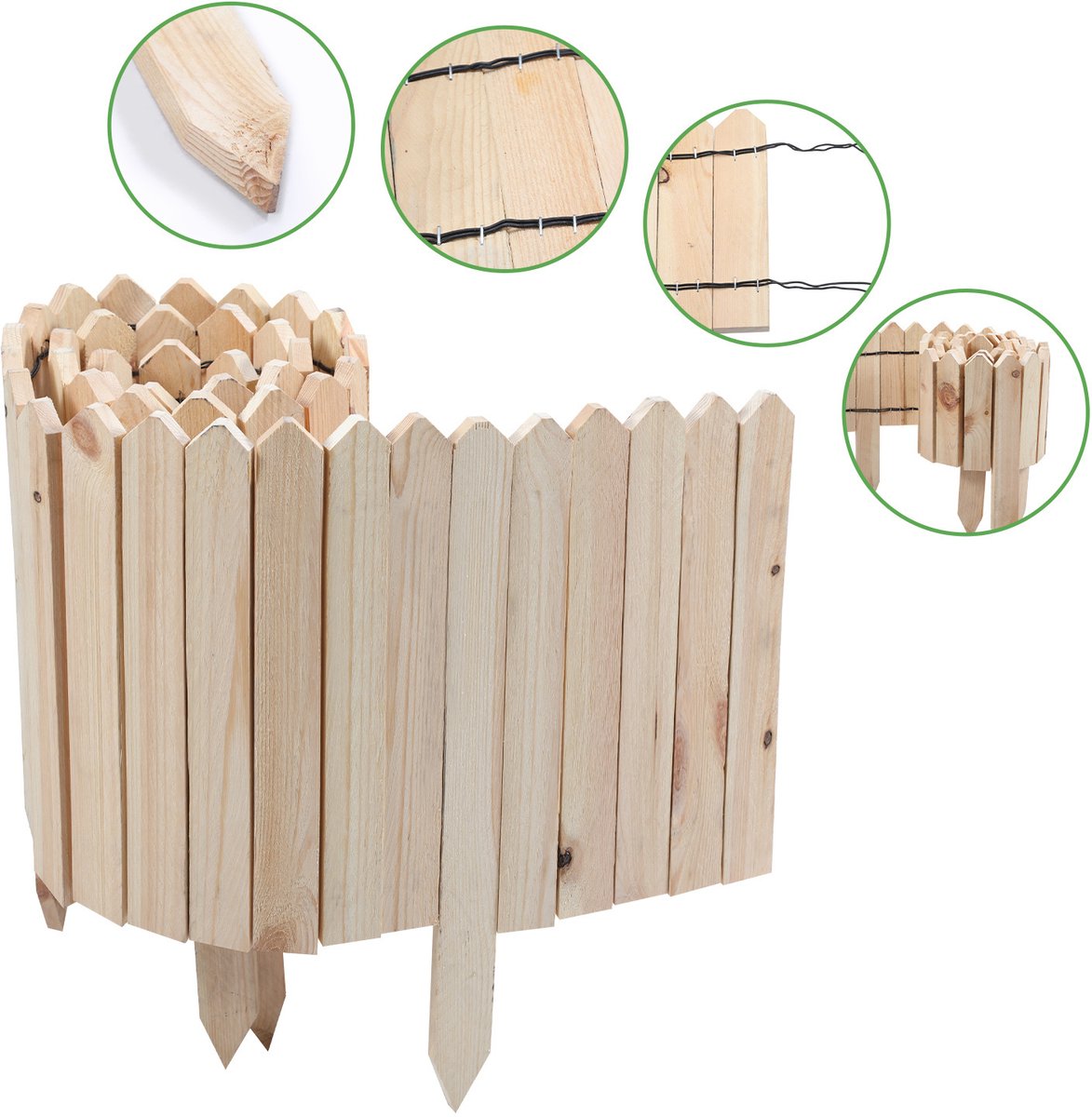 Borderrand Palissade Dennenhout - Rollborder Flexibele houten hek 200 x 40 cm - Dennenhouten Tuinafscheiding Bedrand - Decoratieve Borderranden - Natuur Houtkleur