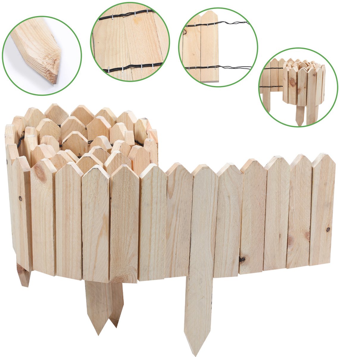 Borderrand Palissade Dennenhout - Rollborder Flexibele houten hek 200 x 20 cm - Dennenhouten Tuinafscheiding Bedrand - Decoratieve Borderranden - Natuur Houtkleur