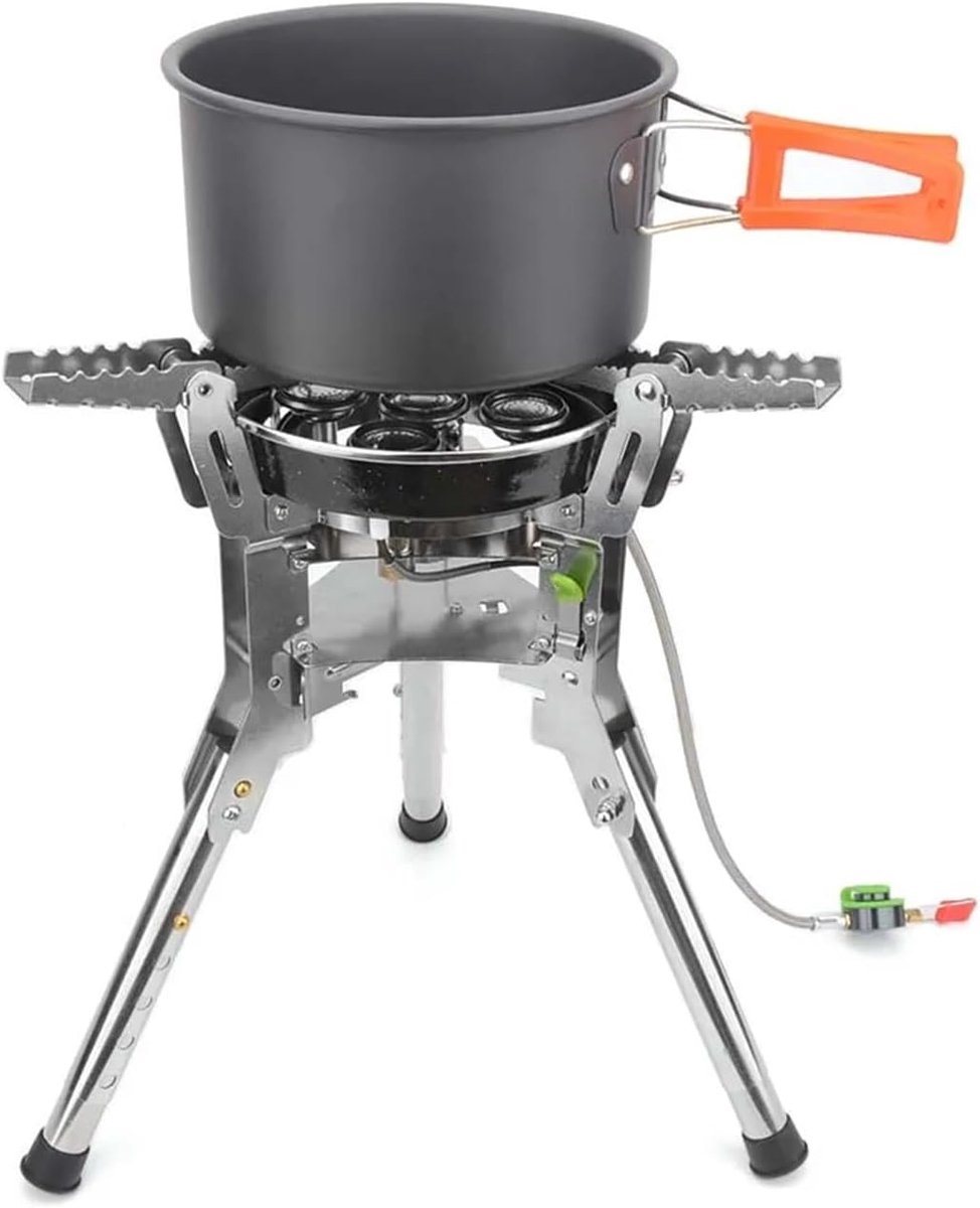 Outdoor Gasfornuis - Campingbrander Picknick - Buiten Koken - Krachtige Vlam 7400W - 27x27x33cm Gevouwen 18x18x21cm - Zilver
