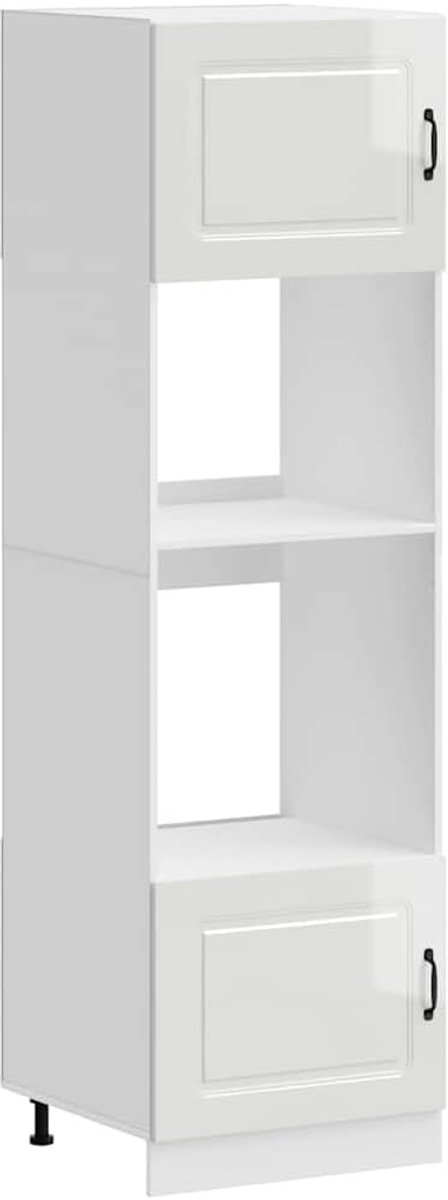 Ovenkasten Set - Keukenkasten - Keuken Opbergen - Bewerkt Hout - 60 x 57 x 207 cm - Glanzend Wit