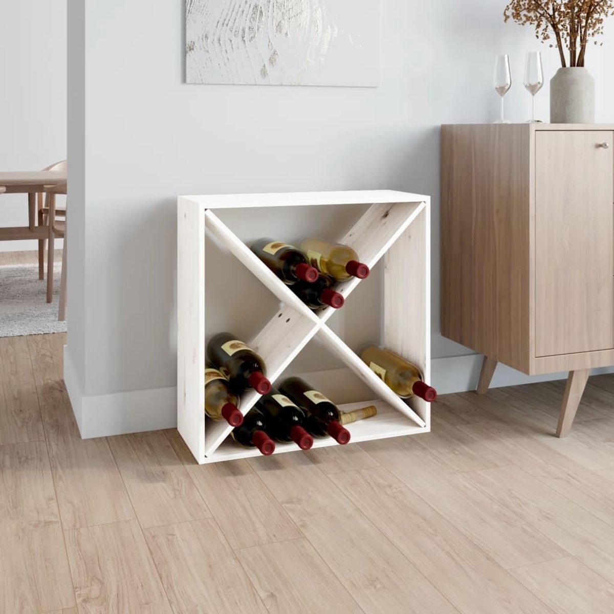 Wijnkast - Flessenhouder - Wijn Opslaan - Massief Grenenhout - 62 x 25 x 62 cm - Wit