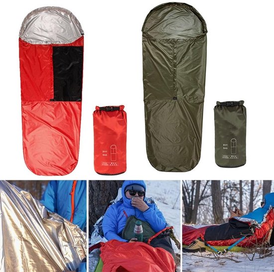 Lichtgewicht Bivy Sack - Nood Slaapzak - Kamperen Survival - Warmte Reflecterend - 220 x 85 cm - Groen van Merkloos — afbeelding 4