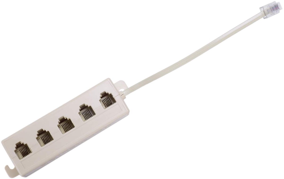 Telefoonlijn Splitter - RJ11 Adapter - Meerdere Apparaten - Vijf Poorten - 9x4x3 cm - Beige