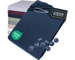 Hoeslaken Jersey Katoen - Beddenlaken Elastisch - Comfortabel Slapen - Perfecte Pasvorm 30cm - 180 x 200 cm - Blauw