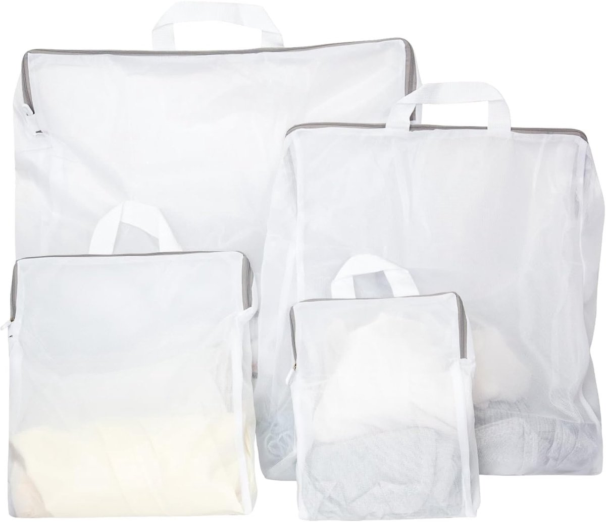 4 stuks - waszakje - mesh waszakken - wasmachine zakken - voor delicate was - fijnmazige lingerie waszakken - ondergoed waszak met ritsen - Cilindrische Ritsen Wasmachinetas