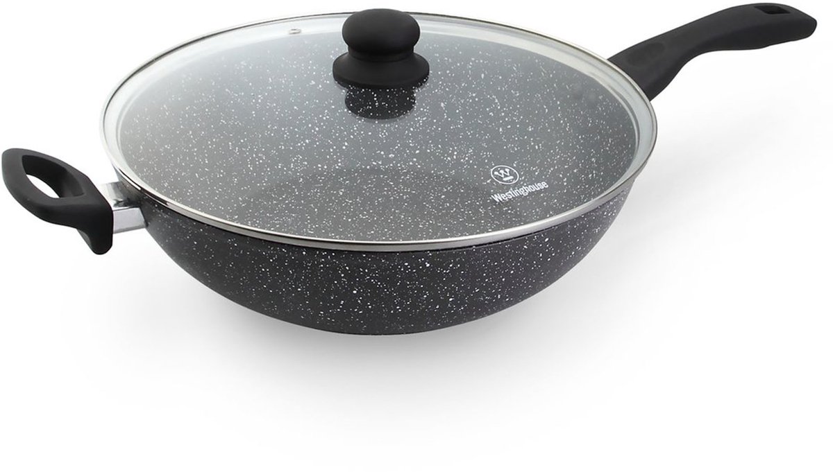 Bol.com Westinghouse Wokpan – Ø 32 cm – Inductie – Inclusief Deksel – Black Marble aanbieding