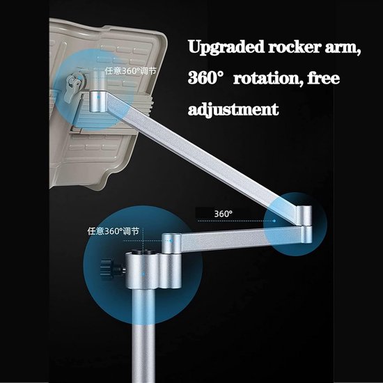 Vloer Boekstandaard - Leesplank Tablet Houder - Handsfree Lezen Bed - Verstelbaar Met Lamp - 130cm Hoog — afbeelding 5