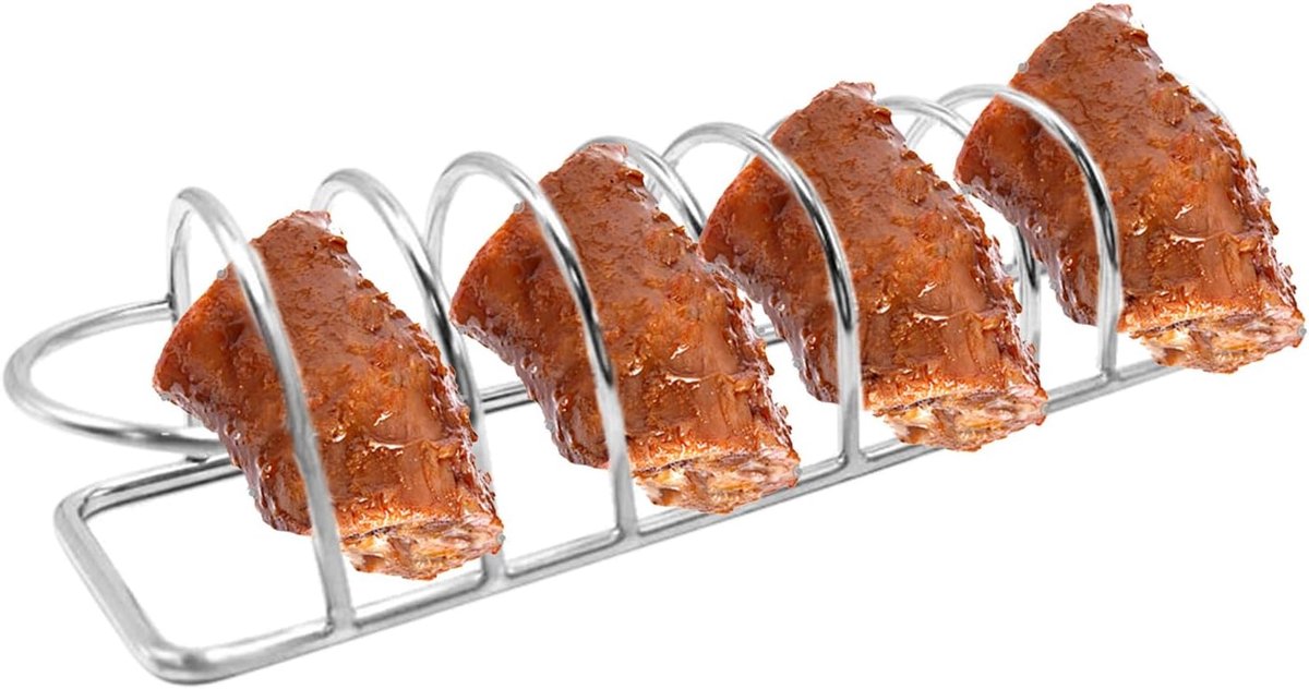 Barbecue Rib Rek - Grill Accessoire - Buiten Koken - Vaatwasserbestendig - 22x6x5cm - Zilver