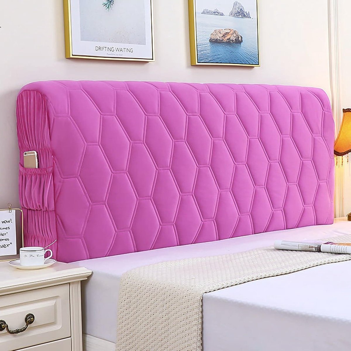 Hoofdbordhoes - Beddecoratie - Vernieuw je bed - Elastisch fluweel - 200CM - Roze