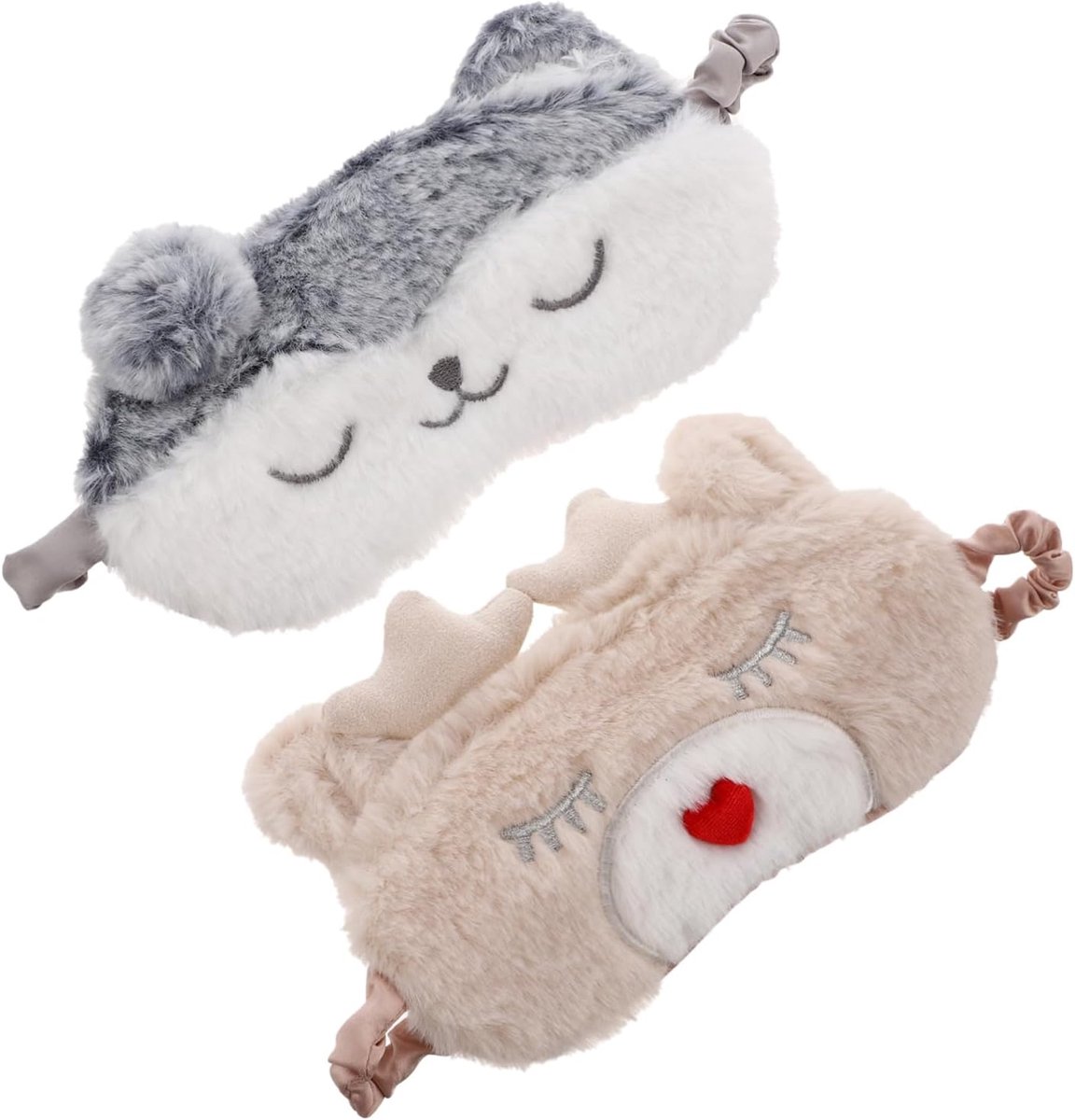 Hondenhertenoogmasker 2-pack - Slaapmasker Elastisch - Ontspannend Slapen - Zacht Pluche Materiaal - 18 x 9 cm - Diverse Kleuren