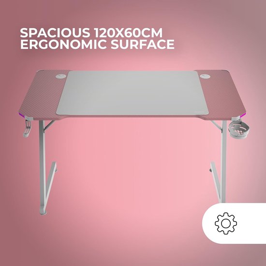 Gaming Bureau - Werkstation Bureau - Comfortabel Spelen - Geïntegreerd Kabelbeheer - 120x60cm - Roze — afbeelding 5