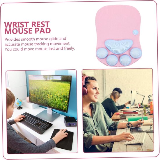 Gaming Muismat Polssteun - Desktop Accessoire - Comfortabel Werken - Ergonomisch Ontwerp - 27 x 195 cm - Roze Blauw — afbeelding 4