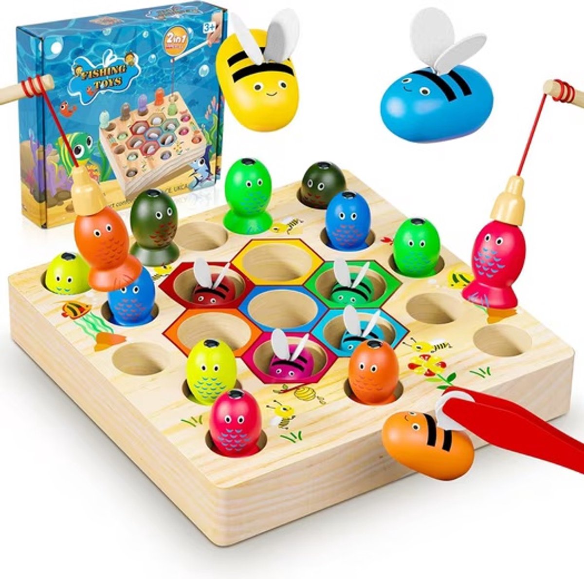 Namajunas - Magnetisch Visspel Houten Speelgoed - 2 in 1 Montessori Speelgoed - Voor Kinderen 1 2 3 4 5 6 Jaar - Educatief Speelgoed - Activiteitenbord - Houten speelgoed - Motorisch Speelgoed Set - Voor Jongens en Meisjes - Cadeau voor Peuters