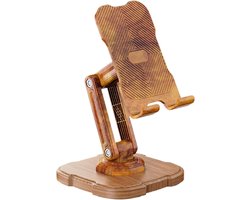 Telefoonhouder Bureau - Desktop Standaard - Multifunctioneel Gebruik - 360 Graden Draaibaar - Opvouwbaar Ontwerp - Houtnerf Look