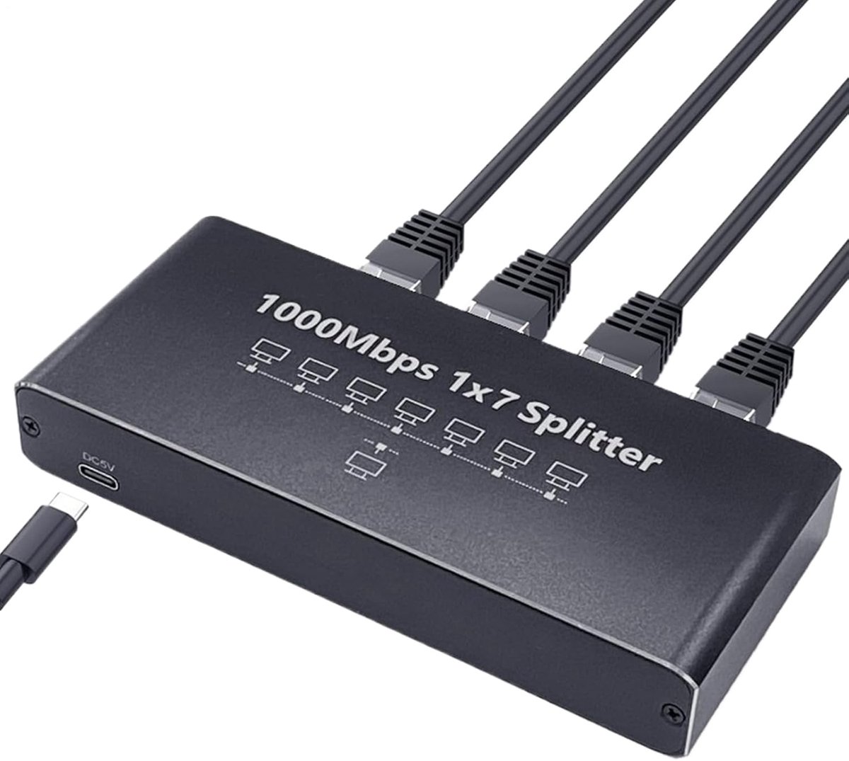 Ethernet Hub - Netwerkverlenger Switch - Snel Internet - 8 Poorts 1000Mbps - 18 x 8 x 2.5 cm