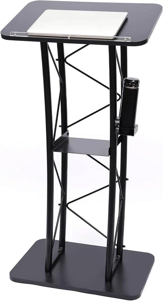 Vloer Standaard - Preekstoel Podium - Presentatie Lezingen - Met Bekerhouder - 119 cm Hoog - Zwart
