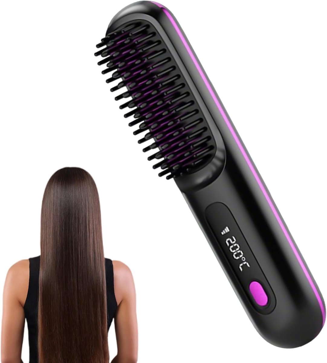 Draagbare Stijlborstel - Mini Haarwarmer - Snel Haar Stijlen - Draadloos Oplaadbaar - 20 cm Lengte