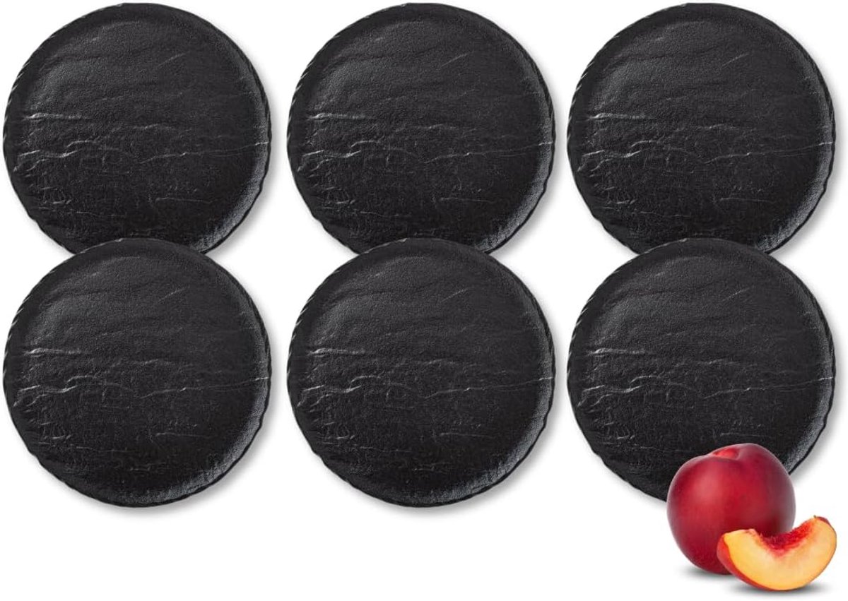 Platte Borden Set - Diner Bords - Eten Serveren - Imitatie Leisteen - 18 cm - Zwart