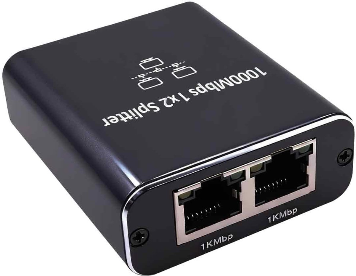 Ethernet Switch - Netwerk Splitter - Internet Delen - Gigabit Snelheid - 2 Poorten - Aluminium