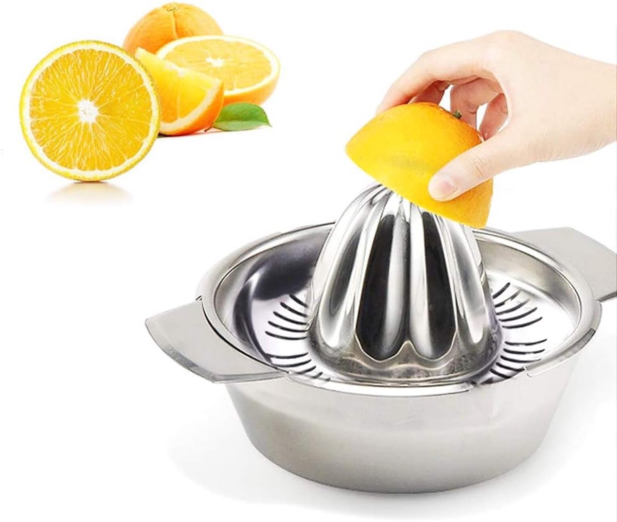 Fruitpers Handmatig - Citruspers Keuken - Verse Sappen Maken - Met Geïntegreerd Filter - 16.8cm Lengte - Zilverkleurig