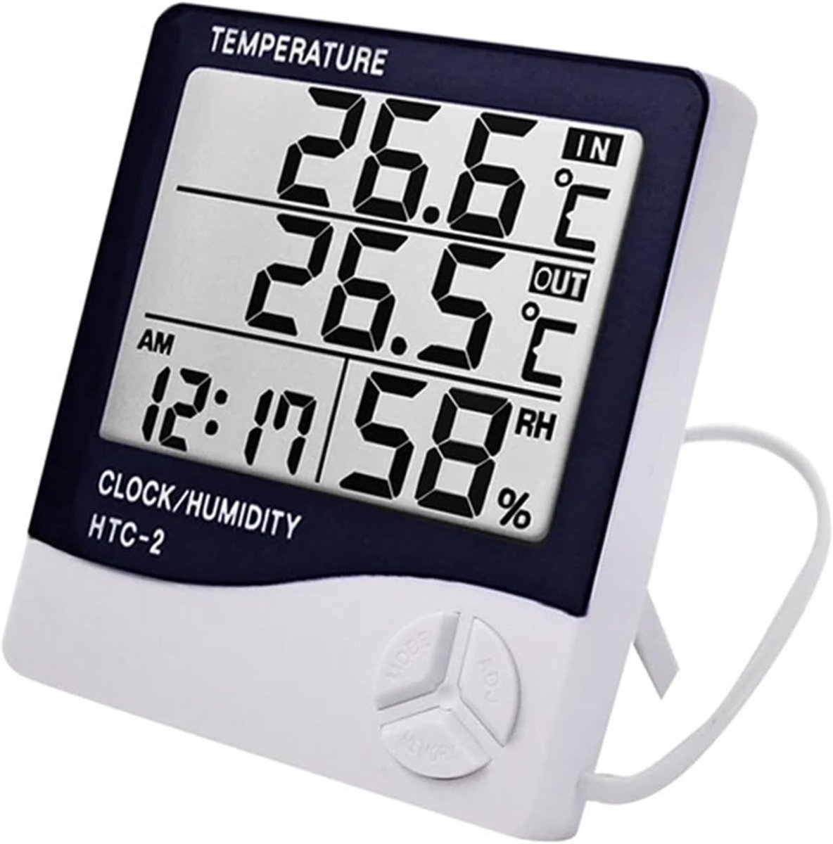 Weerstation Digitaal - Temperatuur Vochtigheid - Binnen Buiten Meten - Groot LCD Scherm - 10.5 x 9.8 cm - Wit
