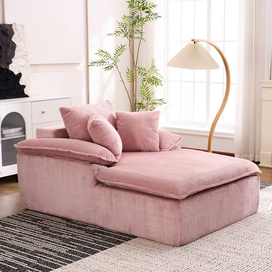 Wishdor - Ligbank Zonder Frame - Ergonomisch - Modern - Voor Woonkamer Of Leeshoek - Ribfluweel - Roze - 177 x 122 x 92 cm
