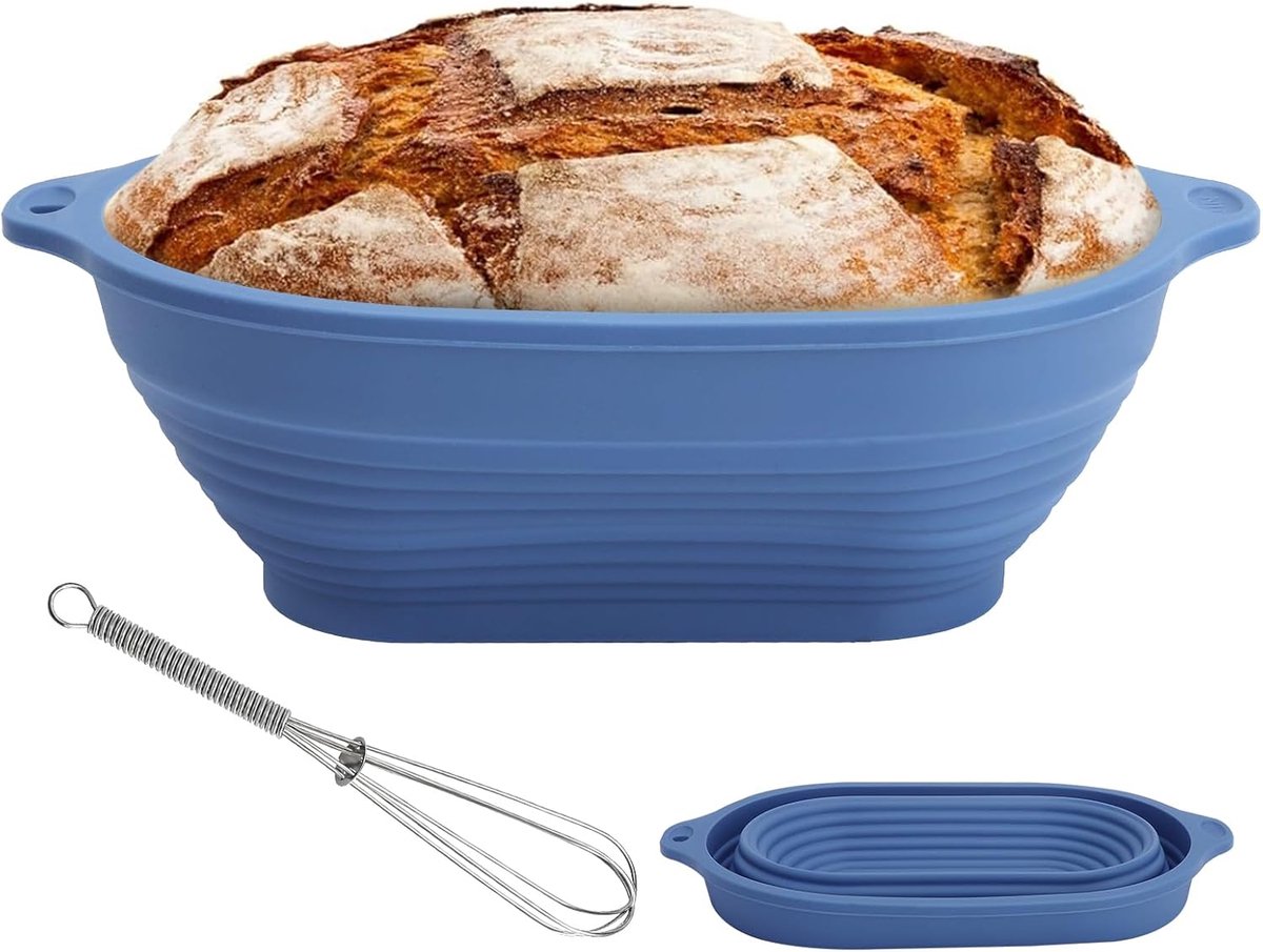 Brood Rijsset - Bakmand Garde - Brood Bakken - Opvouwbaar Siliconen - 25x23x6 cm - Blauw