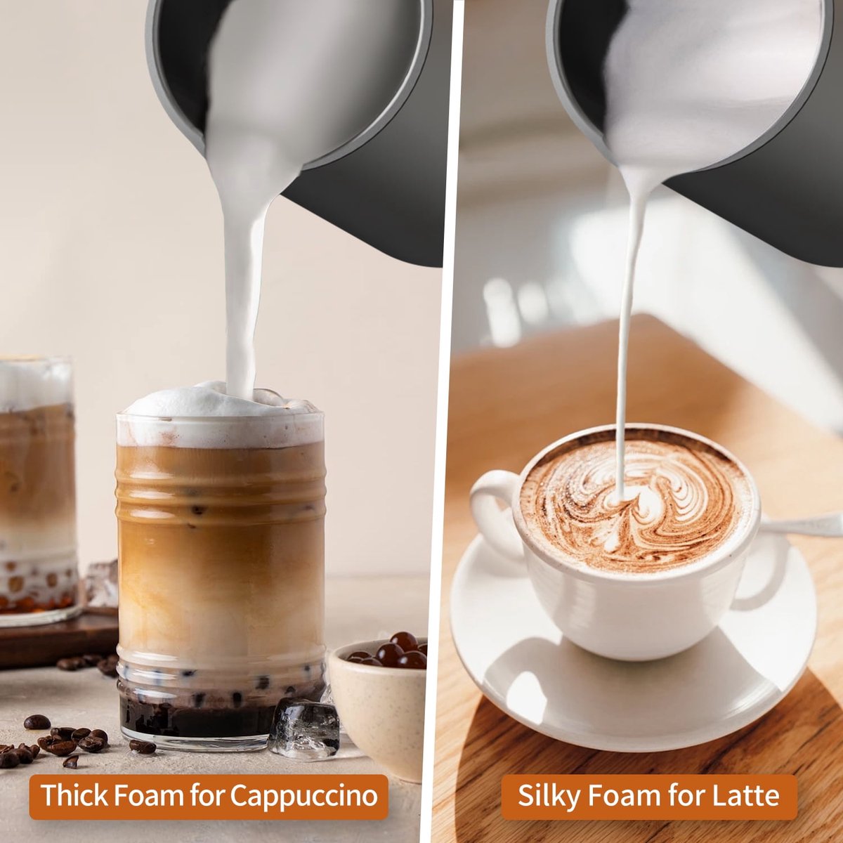 Melkschuimer, 4-in-1 elektrische melkschuimer, 350 ml automatische melkschuimer en melkverwarmer voor warme en koude melk, geschikt voor lattes, cappuccino's, macchiato's, warme chocolademelk, enz., wit. — cadeau in Kookcadeaus - foto 4