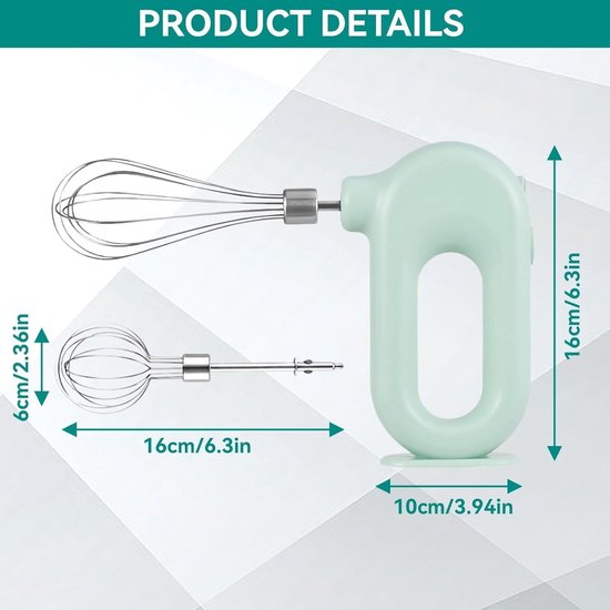 Draadloze Handmixers met 4 Snelheden - Mini Elektrische Mixer voor Eieren en Groenten van Merkloos — afbeelding 3