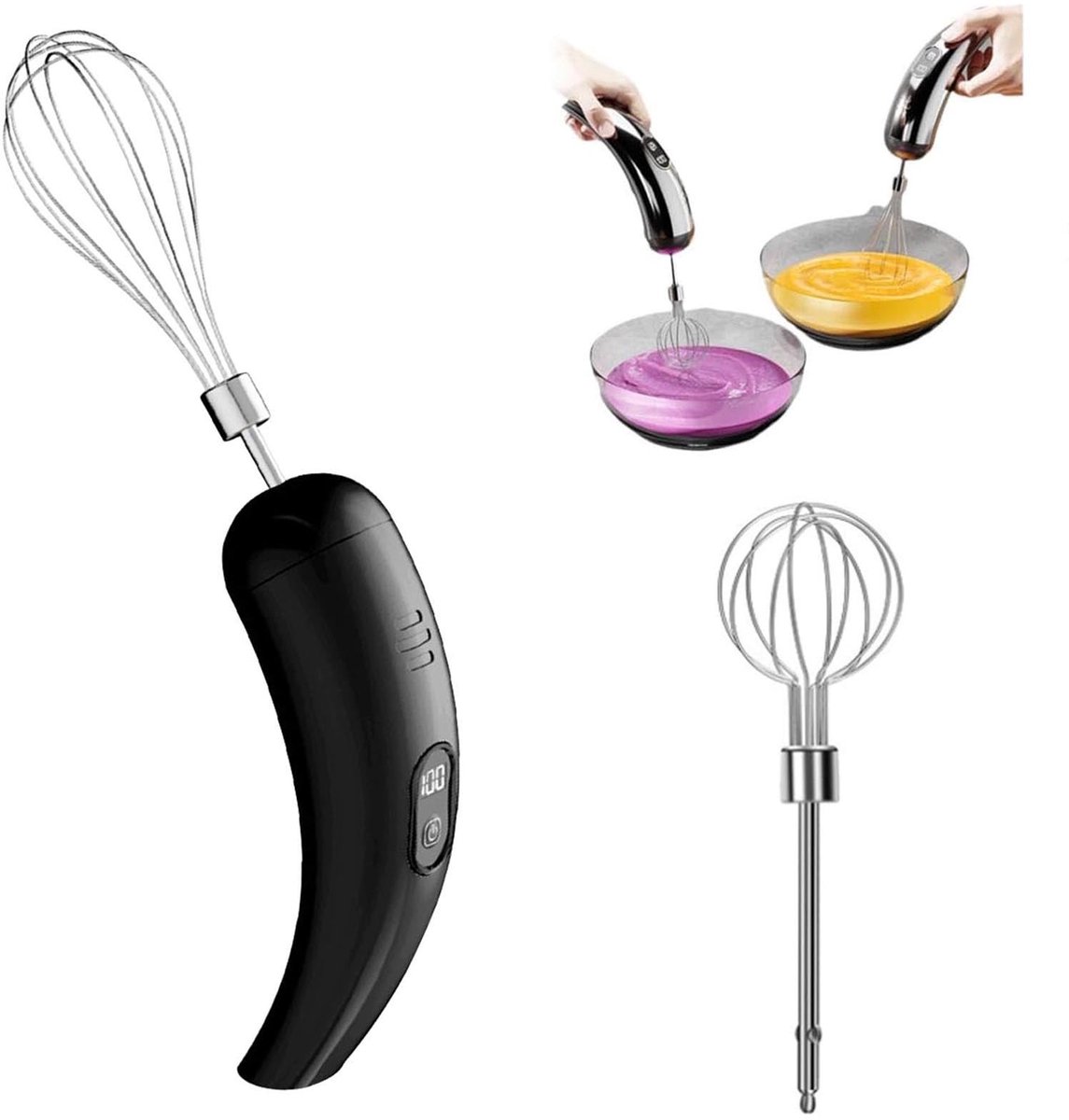 Draadloos oplaadbare handmixer, draagbare elektrische garde (met 5 snelheidsstanden), krachtige mixer Geschikt voor het bakken van taarten, crèmes en desserts, een must-have Geschikt voor thuiskoken en doe-het-zelfkeukens (zwart).