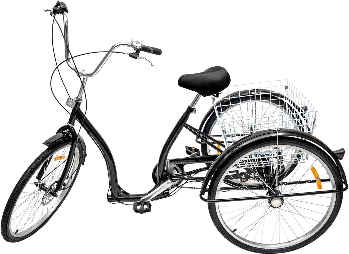 Volwassen Driewieler - Driewiel met mand - Boodschappen doen - 6 Versnellingen - 26 inch wielen - Zwart