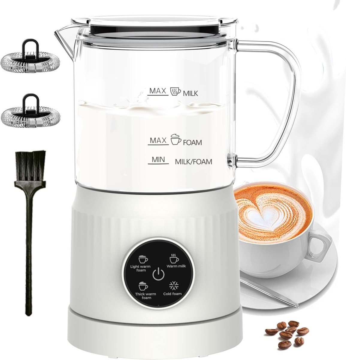 Elektrische Melkopschuimer - 4-in-1 - 400 ml - Warm en Koud Opschuimen - Wit