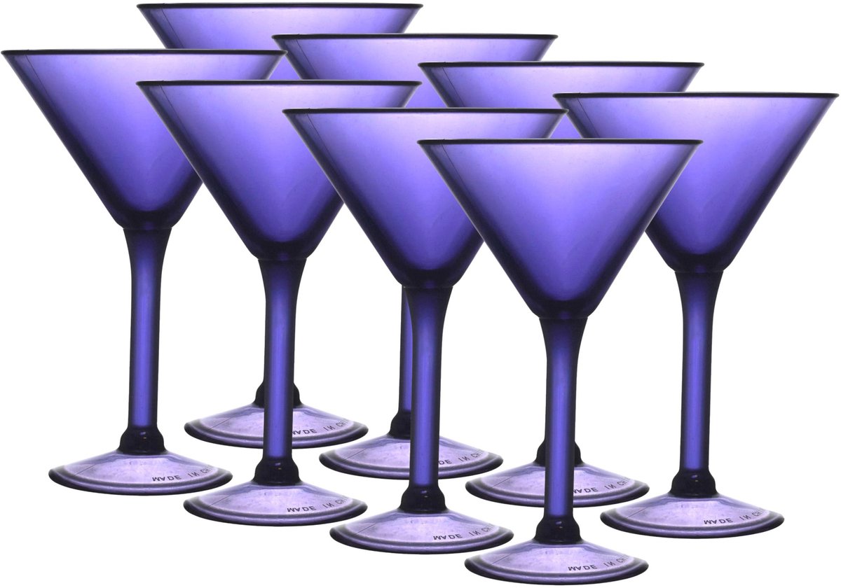 Home Deco Factory Cocktailglas - 8x - paars - kunststof - 24 cl - martini glas