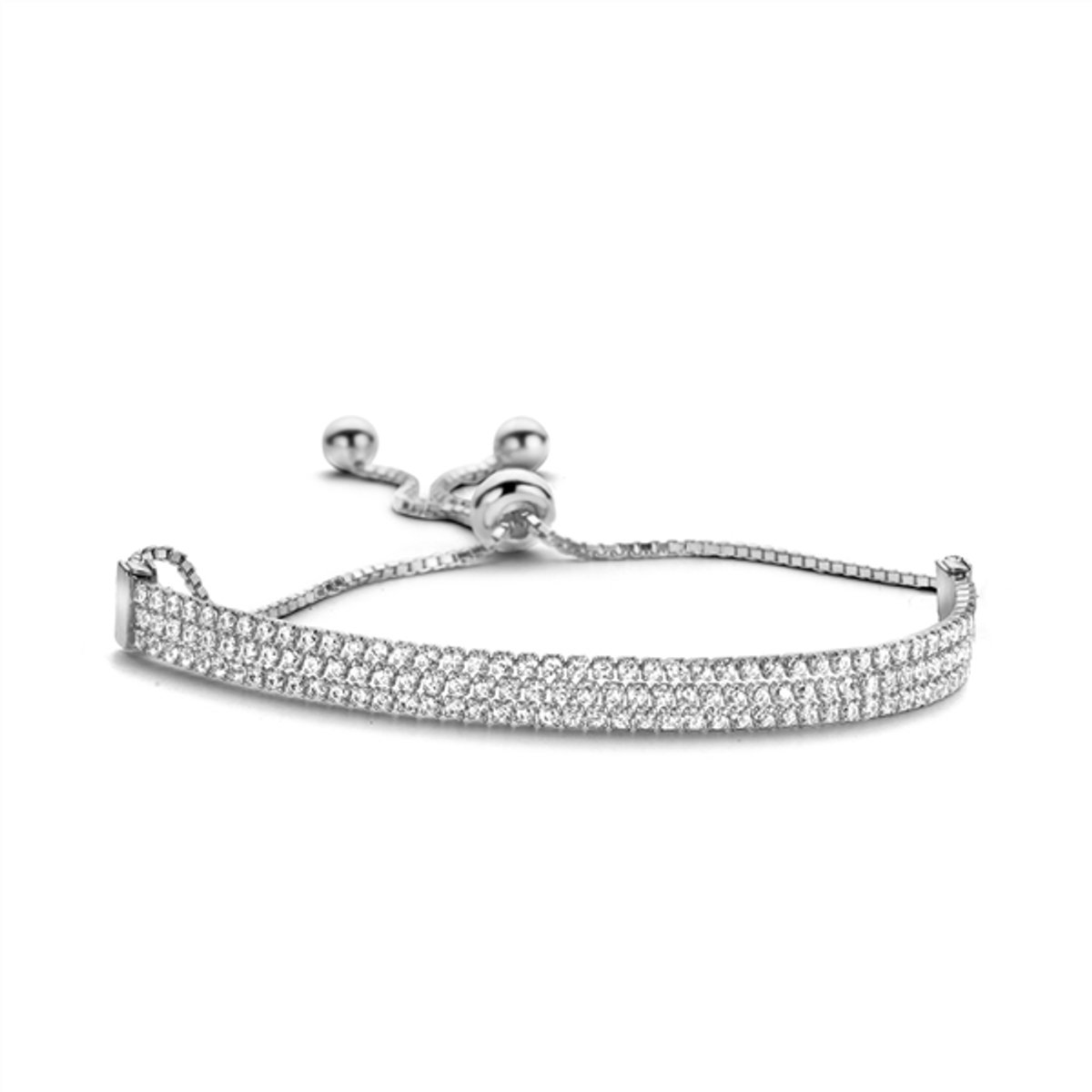 New Bling 910481928 - Zilveren armband - drie banen zirkonia - lengte 10 + 15 cm - zilverkleurig