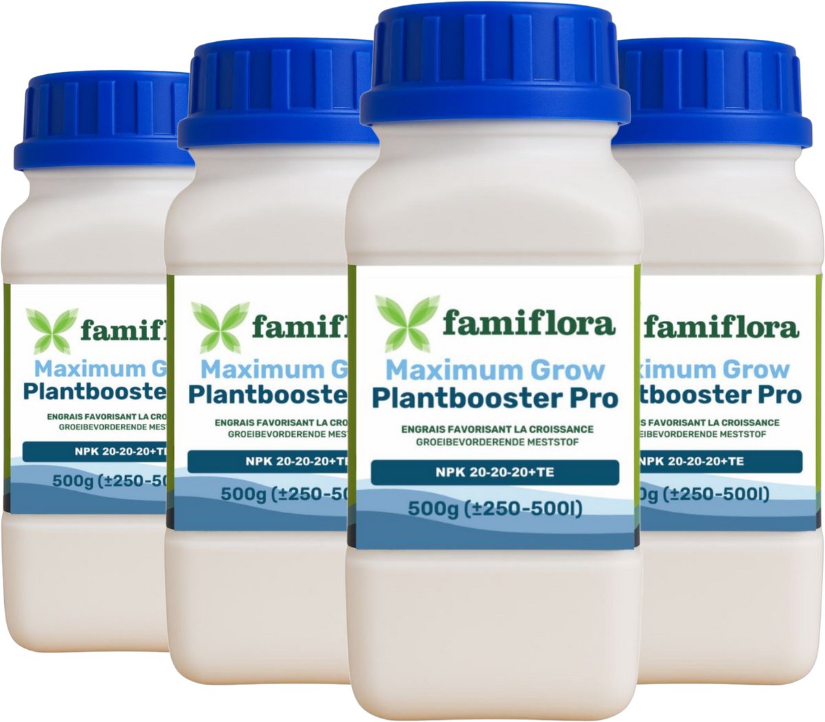 Famiflora Plantbooster Pro 2KG (4x 500GR) 20-20-20+TE - Meststof voor binnen- en buitenplanten - Samenstelling voor groeibevordering - Voor gebruik in hydrocultuur- en aeroponicsystemen