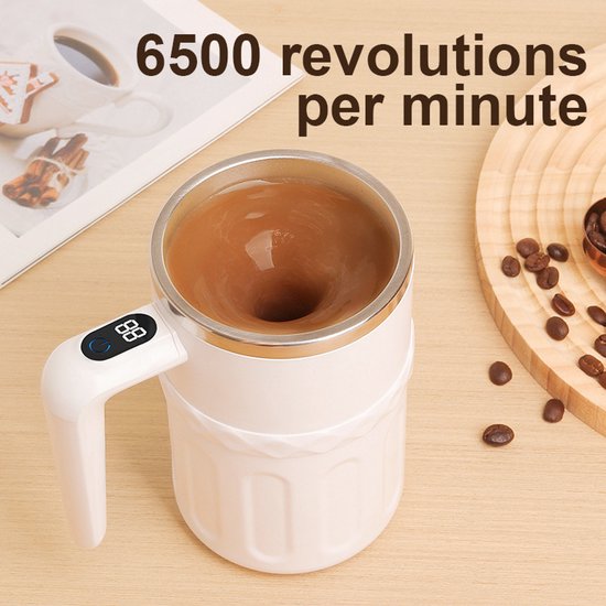 Automatische Roerbeker - Smart Temperatuurweergave - Magnetisch Elektrisch - 380ml - Wit - 6500 RPM - 200mAh - Koffie - Sojamelk - Smoothie - Draagbaar van Merkloos — afbeelding 3