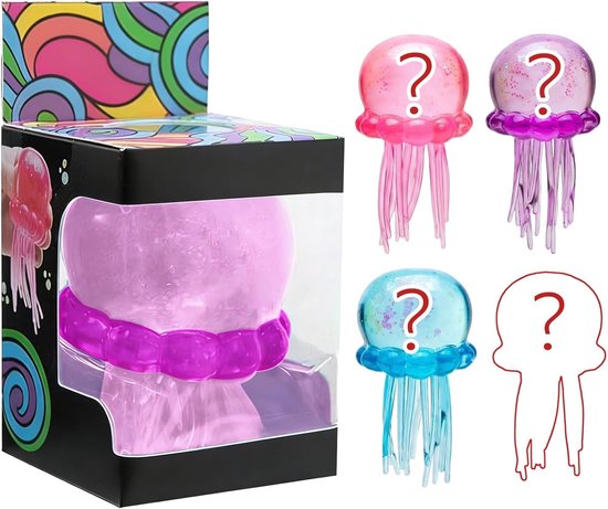 Rekbaar Glitter Neon-kwallen Fidget Speelgoed – Zacht Sensorisch Knijpspeelgoed Met Glitters, Stressverlichting Voor Kinderen En Volwassenen, 8,2 Cm, 53 Gram, TPR Rubber