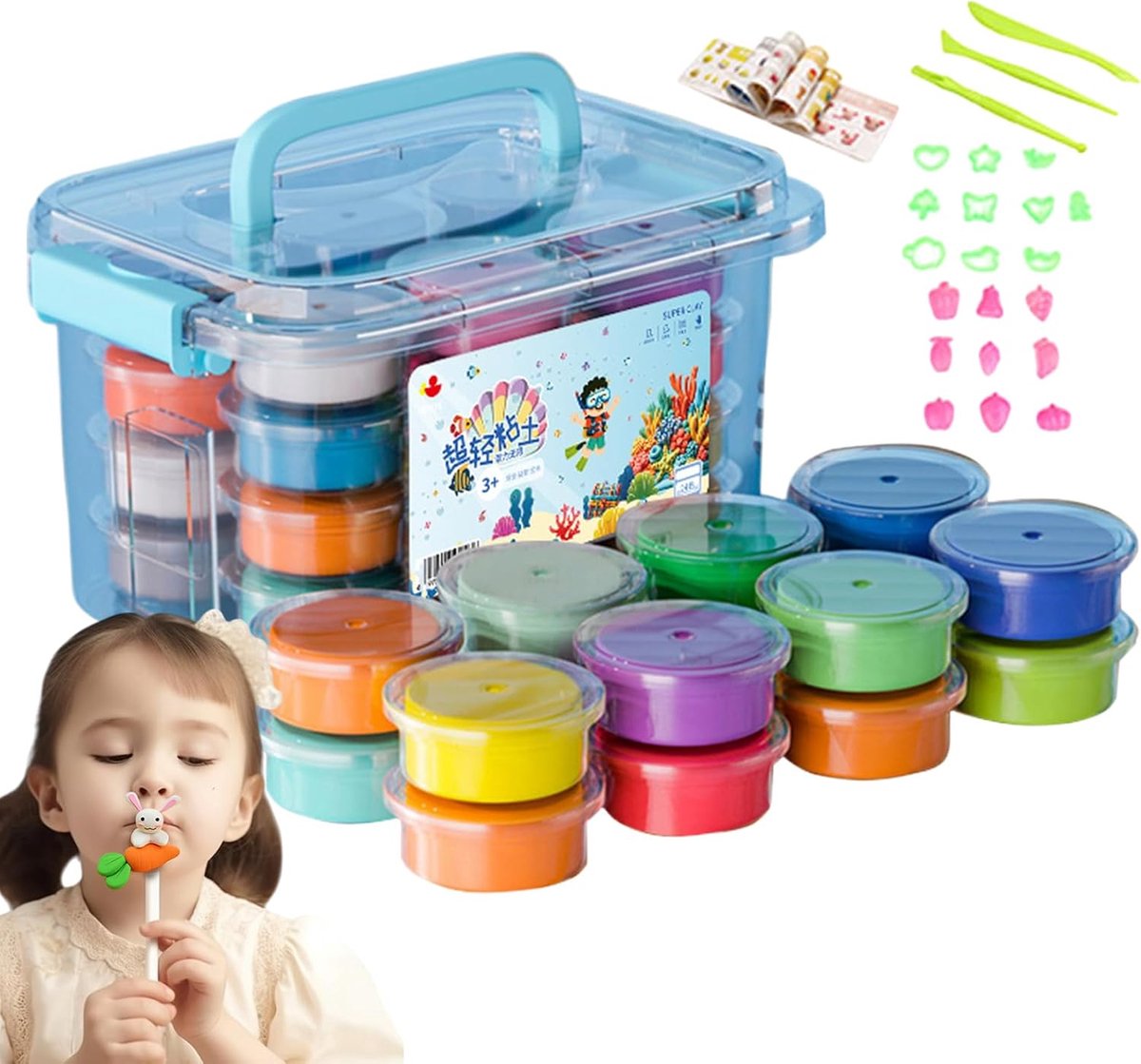 Boetseerklei Set - Klei voor Kinderen - Creatief Spelen - 24 Levendige Kleuren - 24x18x13.5 cm - Multicolor