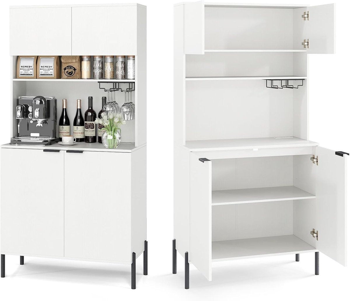 Keukenkast met laadstation - Buffetkast vitrinekast - Keuken en eetkamer - Geïntegreerd laadstation - 80x40x164 cm - Wit