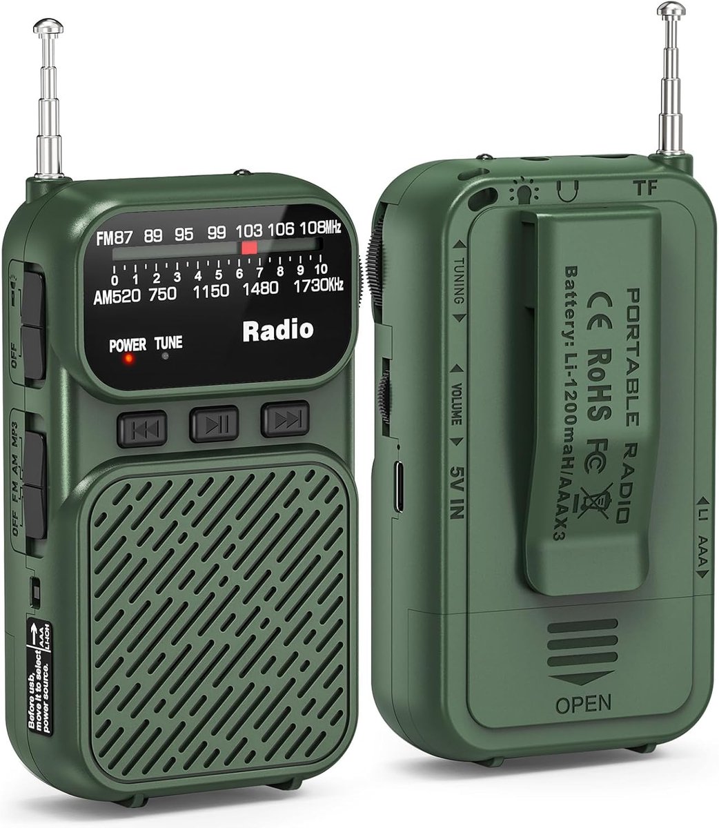 Draagbare Radio - Mini Transistor - Muziek Luisteren - Ingebouwde Batterij - Compact Formaat - Groen