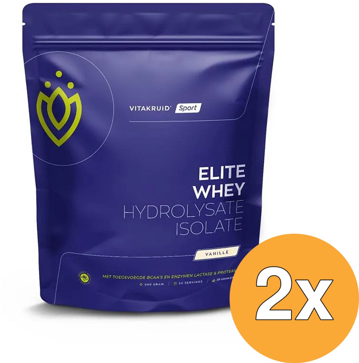 2x Vitakruid Elite Whey Protein 50% Hydrolysate 50% Isolate - Vanille (990 gr)