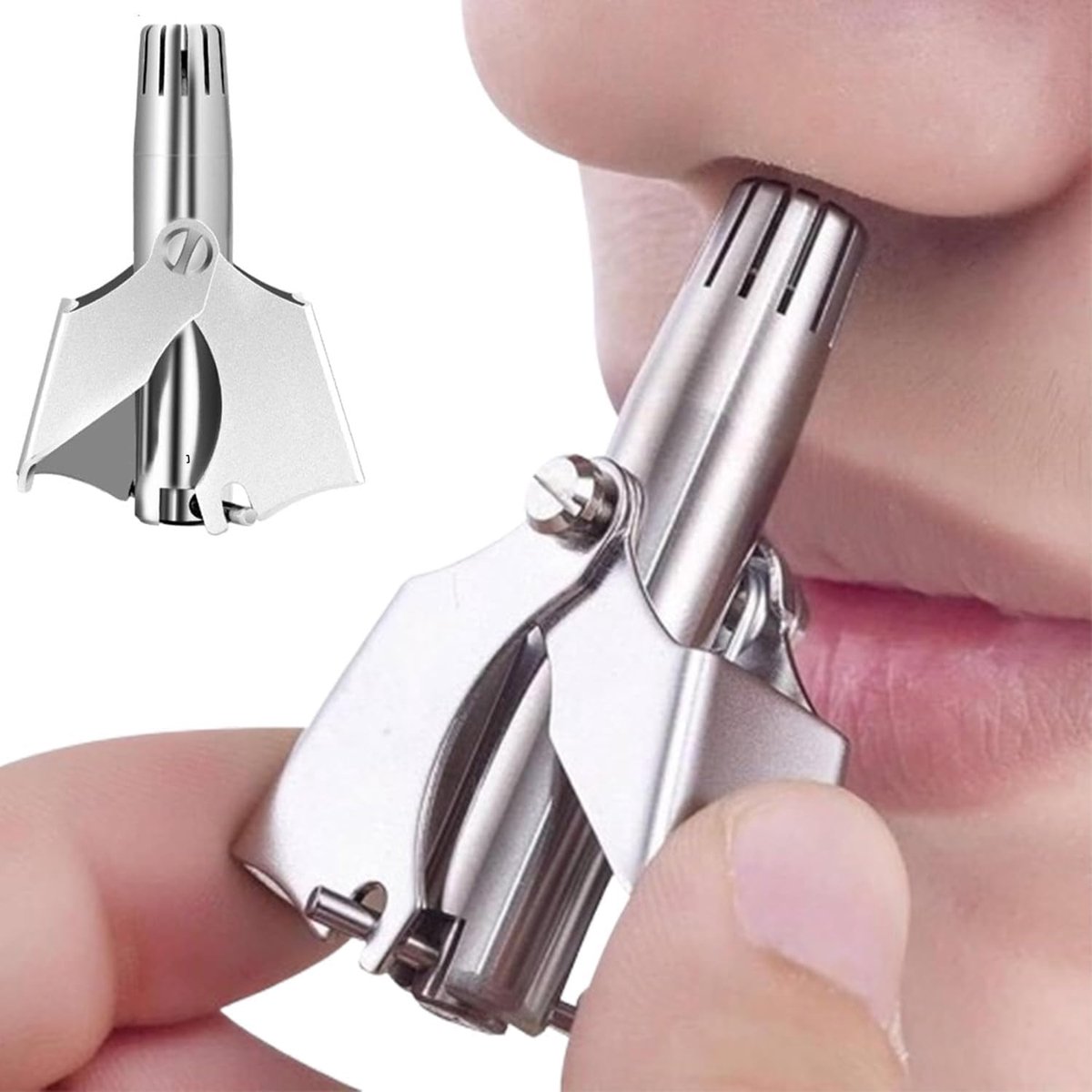 Neushaartrimmer voor heren – Draagbare neushaartrimmer - neustrimmer – Handmatige neushaartrimmer – Geschikt voor thuisgebruik – Roestvrij staal – Zilver