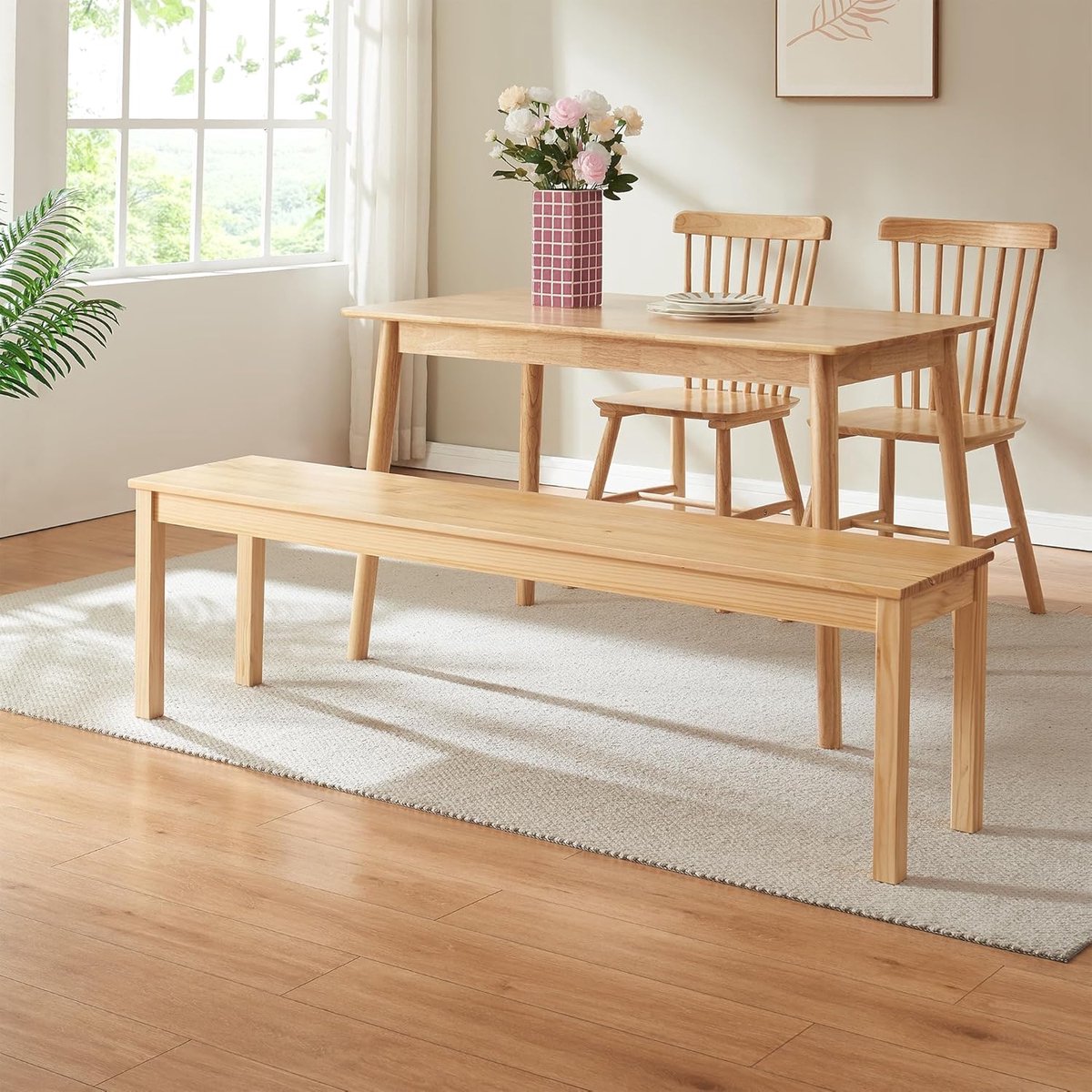 Houten Eetkamerbank - Tijdloos Design - Gezellig Tafelen - Vloerbeschermers - 160x35x45cm - Naturel