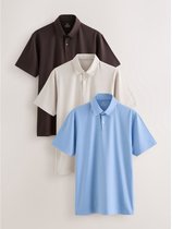 Next - Heren - Motionflex set van effen 3 polo’s met korte mouwen van jersey - Bruin