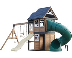 AXI Noud Speeltoestel met Speelhuis, Schommels, Trapeze, Klimwand – Met Bank – Crème Glijbaan – Met Buisglijbaan - FSC 100% hout – Speeltoestel voor de tuin / buiten
