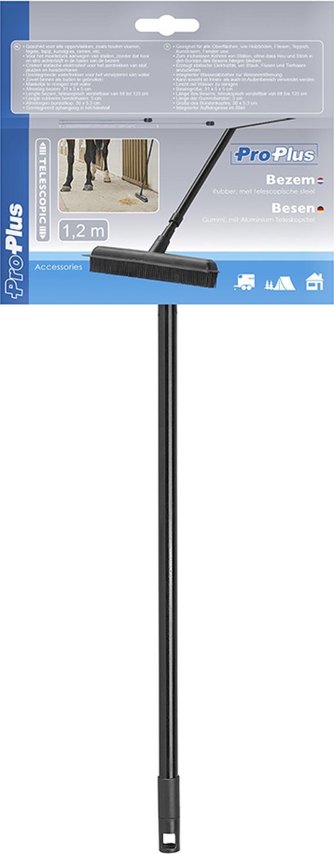 ProPlus Rubberen Bezem met Telescopische Steel - 68 t/m 120 cm - Siliconen - Verstelbare Veger met Steel - Lichtgewicht - Voor Binnen en Buiten - Stalbezem - Grijs van ProPlus — afbeelding 5