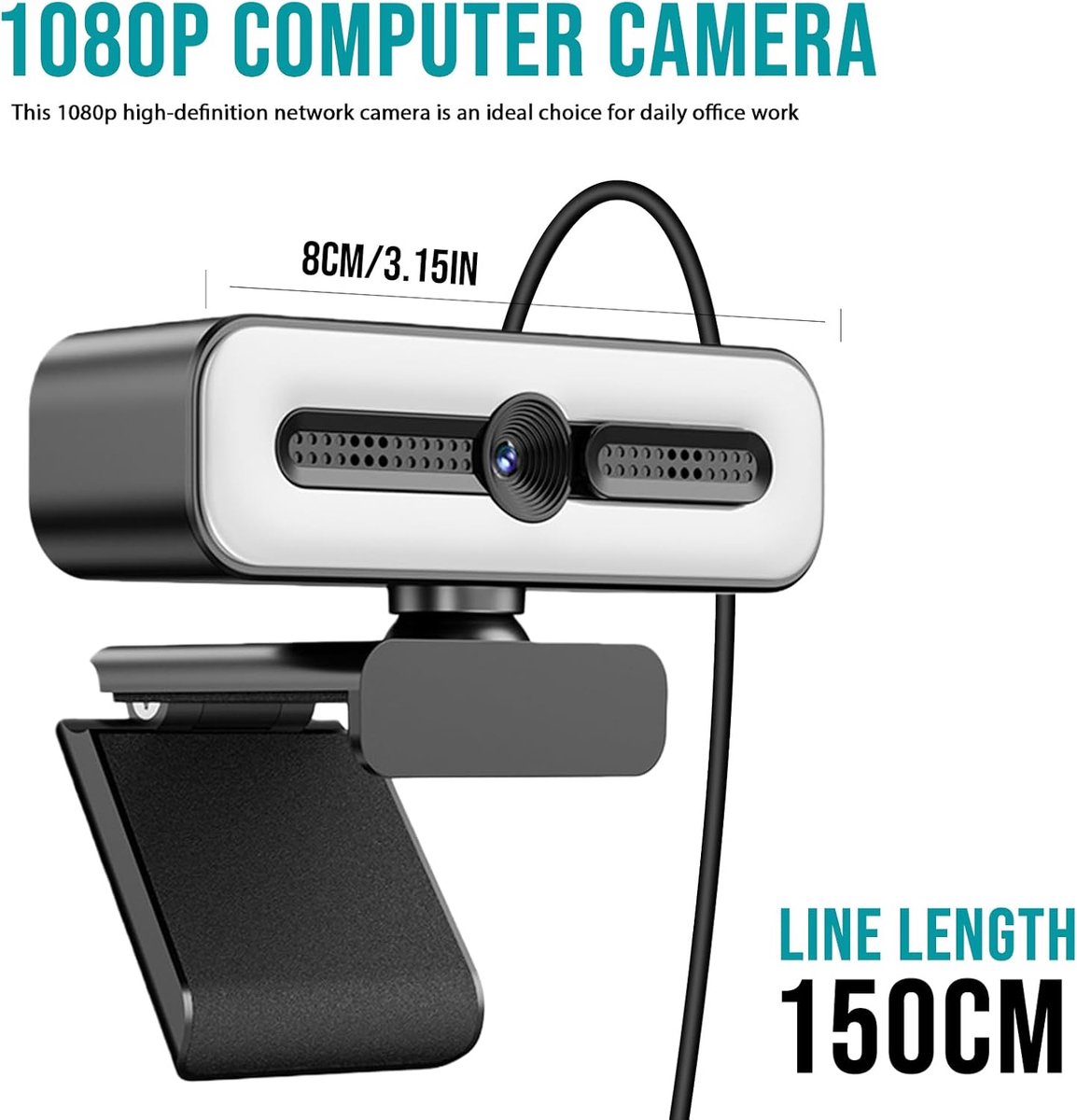 Webcam Full HD - 1080p - Webcam Met Microfoon - USB - Webcam voor PC - Windows & Mac - for Video Chat, Video Conference or Live Streaming - Zwart thumbnail 5